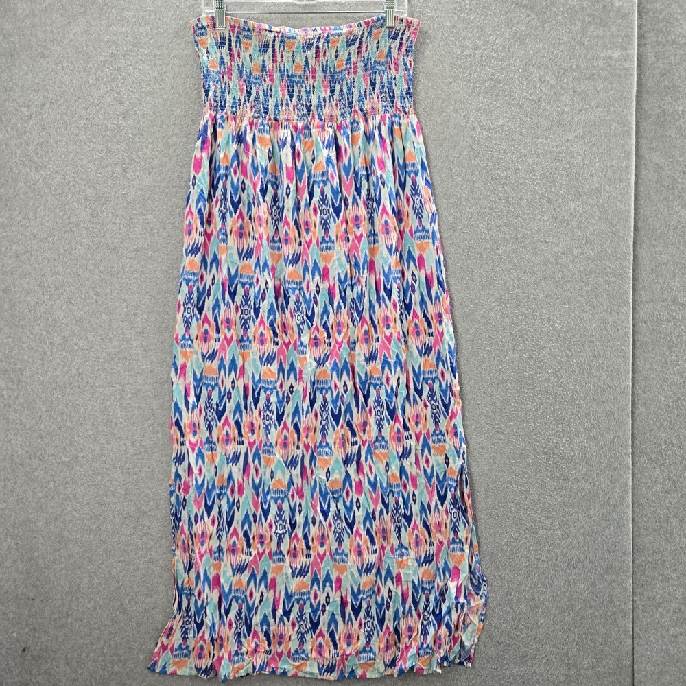 Gap Women Dress XL‎ Blue Aztec Strapless Tupetop Maxi Smocked